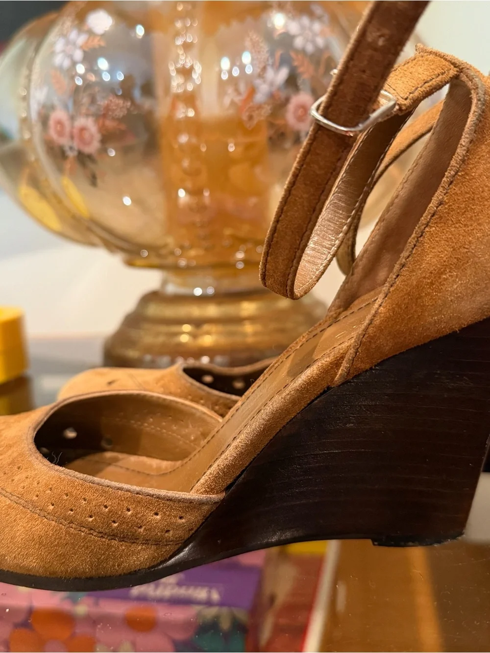 Rare Y2K Marc Jacobs Vintage Tan Suede Wedge Pump with Ankle Strap